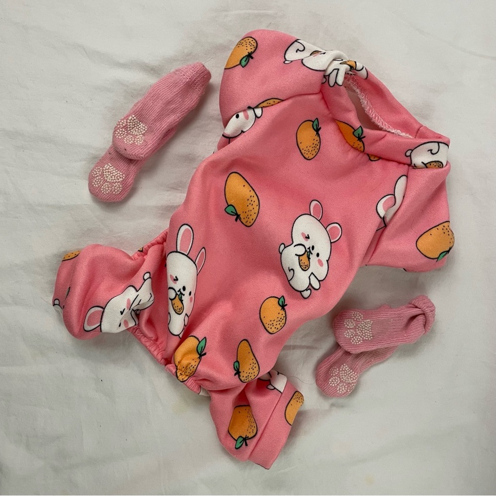 Dog PJ’s!! Pink & White Fleece Pajamas w/Baby Bunnies XS/S - Plus Pink Socks!